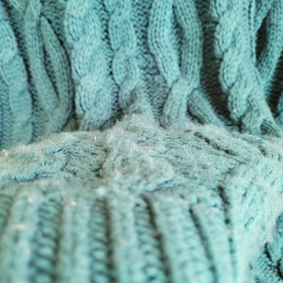 Simons Teal Cable Knit Chunky Turtleneck Sweater Large Unisex - Picture 13 of 13